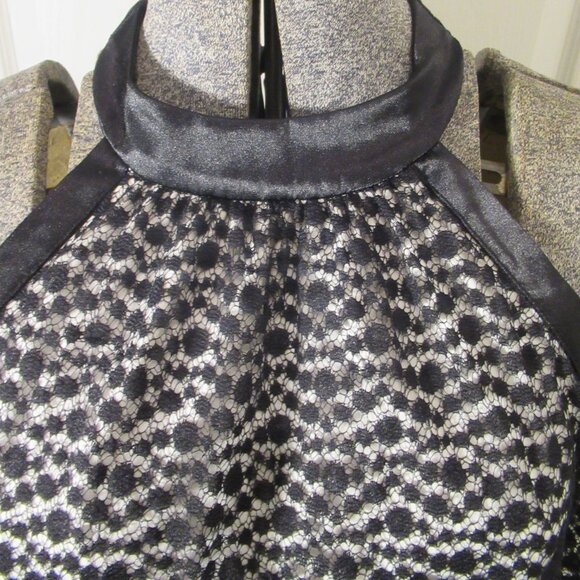 Nicole Miller Black & White Lace Dot Size Small Halter Neck Top Satin Bow Tie - Picture 11 of 14